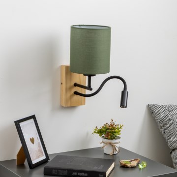 Brilagi - LED Гнучка настінна лампа NUBILA WOOD 1xE27/25W/230V + LED/3W дуб/зелений