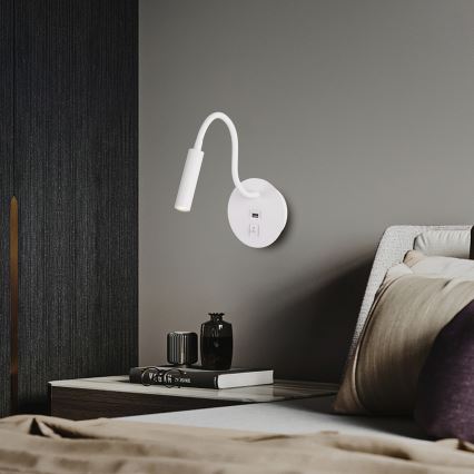 Brilagi - LED Гнучка настінна лампа з USB-портом MAYA LED/3W/230V 4000K білий