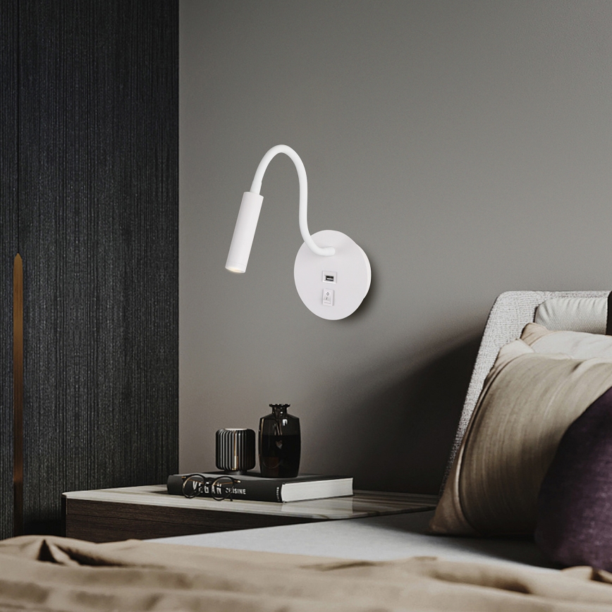 Brilagi - LED Гнучка настінна лампа з USB-портом MAYA LED/3W/230V 4000K білий