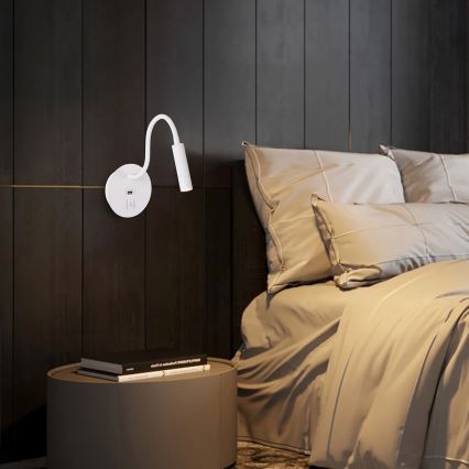 Brilagi - LED Гнучка настінна лампа з USB-портом MAYA LED/3W/230V 4000K білий