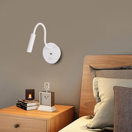 Brilagi - LED Гнучка настінна лампа з USB-портом MAYA LED/3W/230V 4000K білий