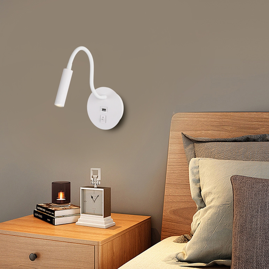 Brilagi - LED Гнучка настінна лампа з USB-портом MAYA LED/3W/230V 4000K білий