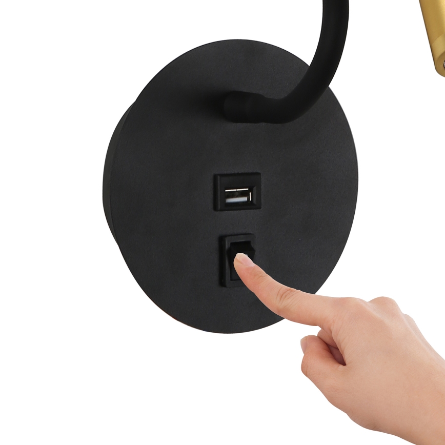 Brilagi - LED Гнучка настінна лампа з USB-портом MAYA LED/3W/230V 4000K чорний/золотий