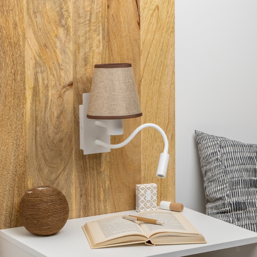 Brilagi - LED Гнучка настінна лампа NUBILA 1xE27/25W/230V + LED/3W білий/коричневий