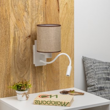 Brilagi - LED Гнучка настінна лампа NUBILA 1xE27/25W/230V + LED/3W білий/коричневий