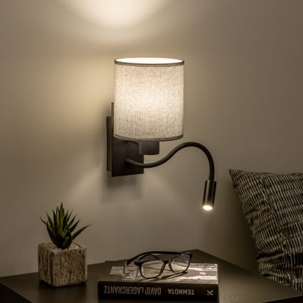 Brilagi - LED Гнучка настінна лампа NUBILA 1xE27/25W/230V + LED/3W чорний/сірий