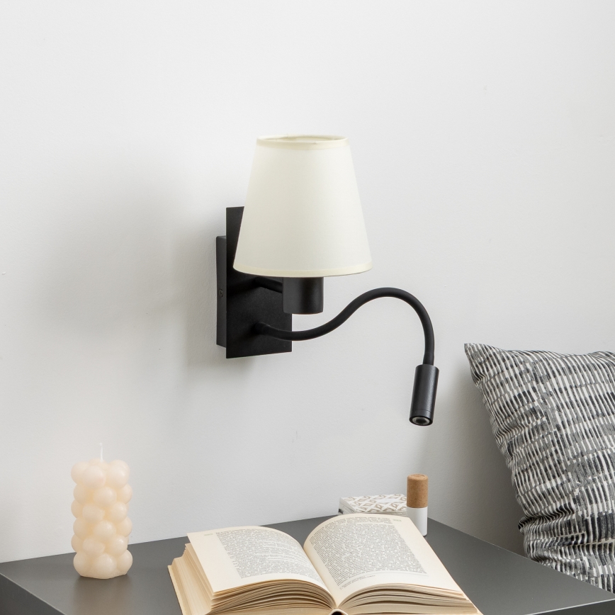 Brilagi - LED Гнучка настінна лампа NUBILA 1xE27/25W/230V + LED/3W чорний/кремовий