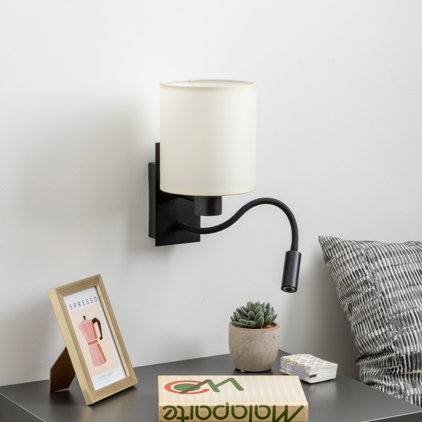Brilagi - LED Гнучка настінна лампа NUBILA 1xE27/25W/230V + LED/3W чорний/кремовий