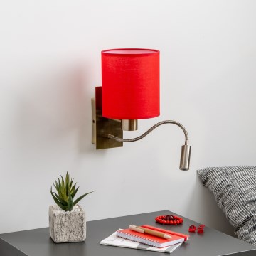 Brilagi - LED Гнучка настінна лампа NUBILA 1xE27/25W/230V + LED/3W латунь/червоний