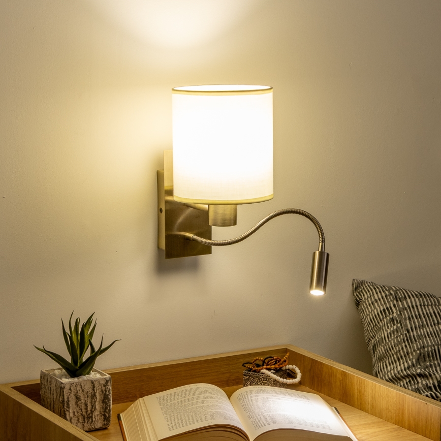 Brilagi - LED Гнучка настінна лампа NUBILA 1xE27/25W/230V + LED/3W латунь/кремовий