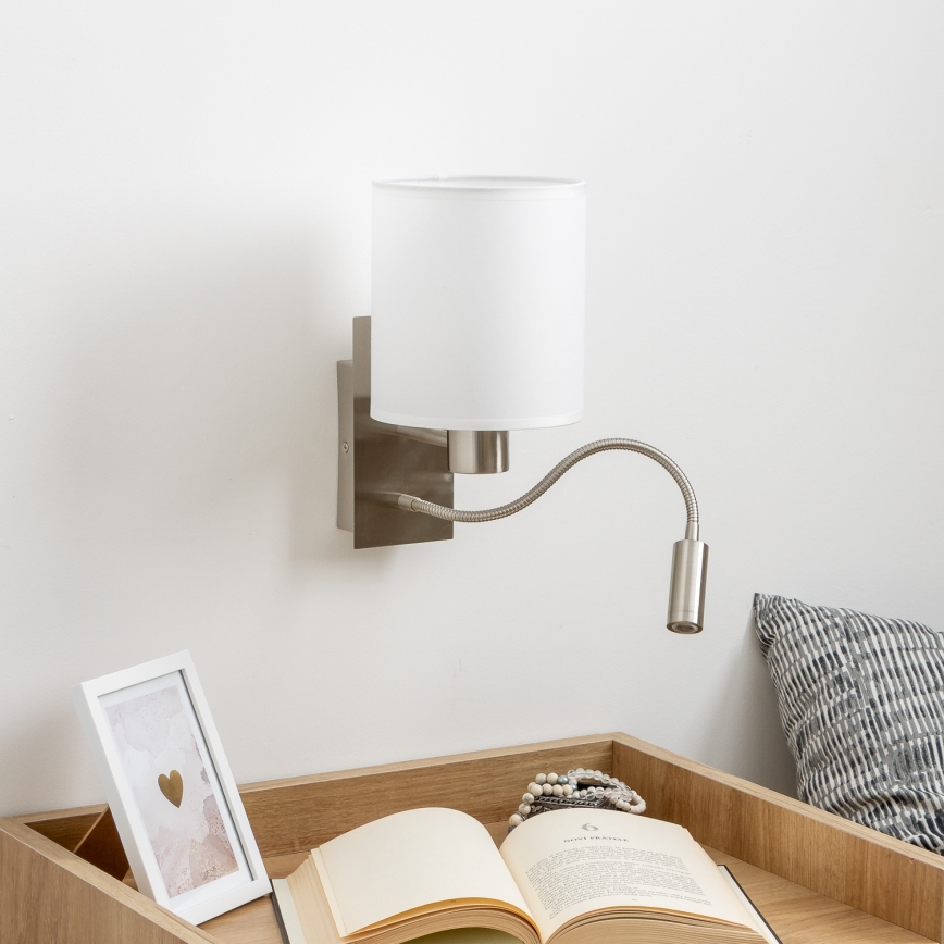 Brilagi - LED Гнучка настінна лампа NUBILA 1xE27/25W/230V + LED/3W матовий хром/білий