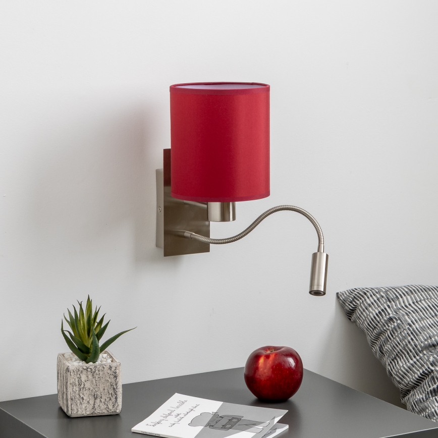 Brilagi - LED Гнучка настінна лампа NUBILA 1xE27/25W/230V + LED/3W матовий хром/помпейський червоний