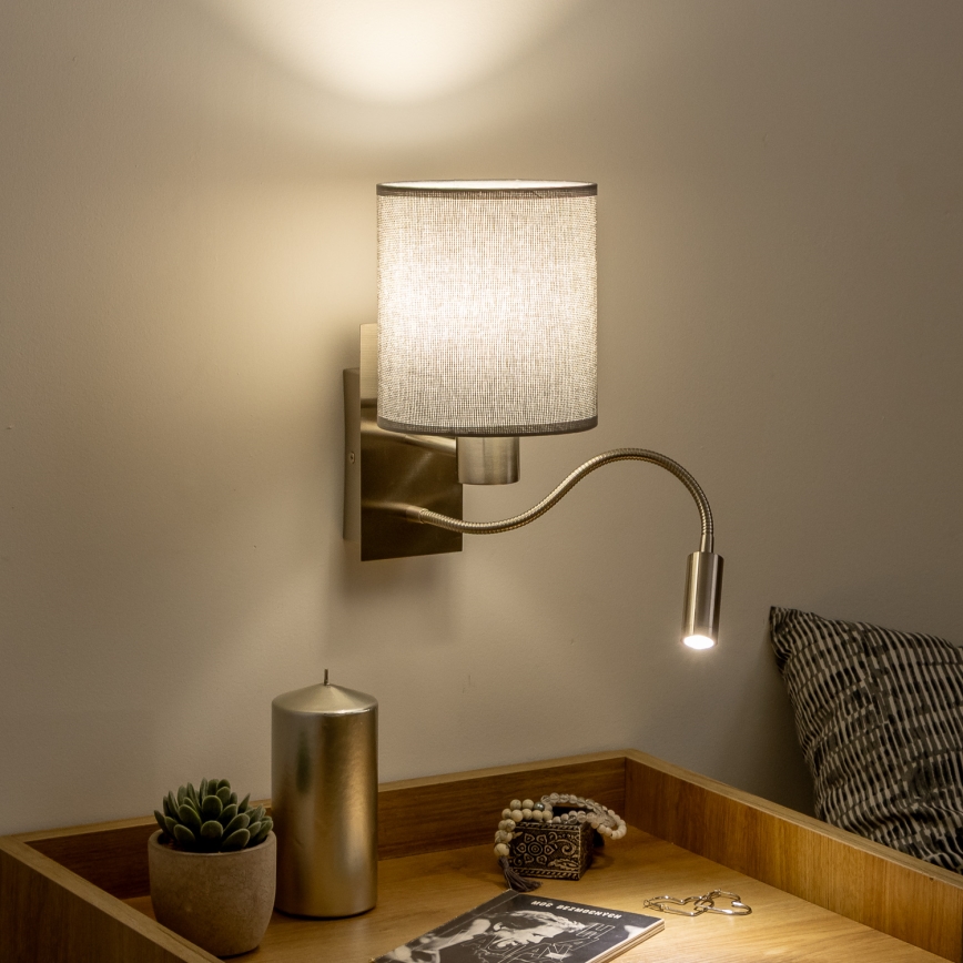 Brilagi - LED Гнучка настінна лампа NUBILA 1xE27/25W/230V + LED/3W матовий хром/сірий