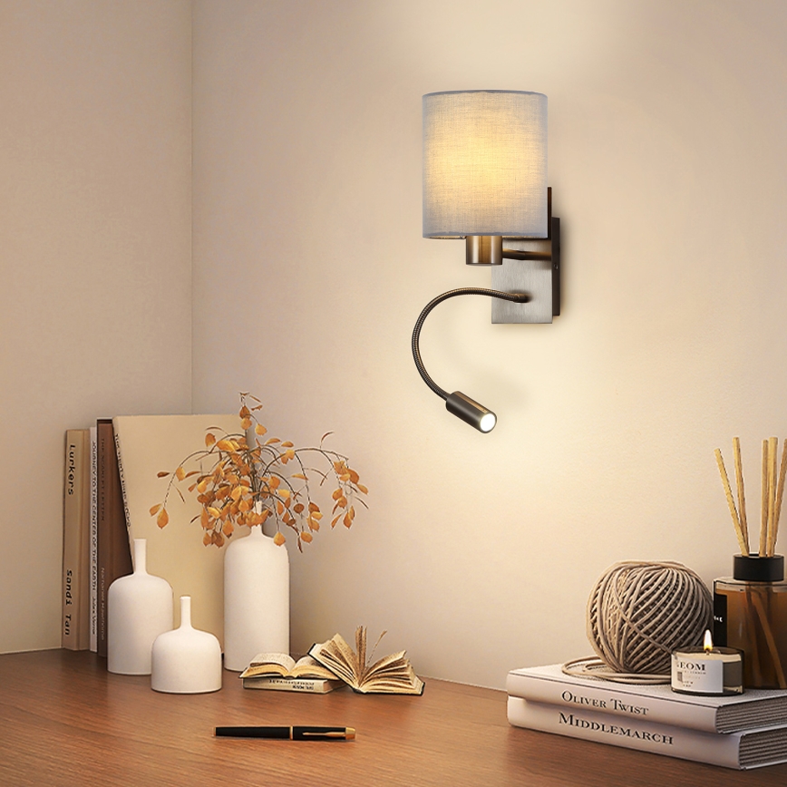 Brilagi - LED Гнучка настінна лампа NUBILA 1xE27/25W/230V + LED/3W матовий хром/сірий