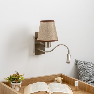 Brilagi - LED Гнучка настінна лампа NUBILA 1xE27/25W/230V + LED/3W матовий хром/коричневий