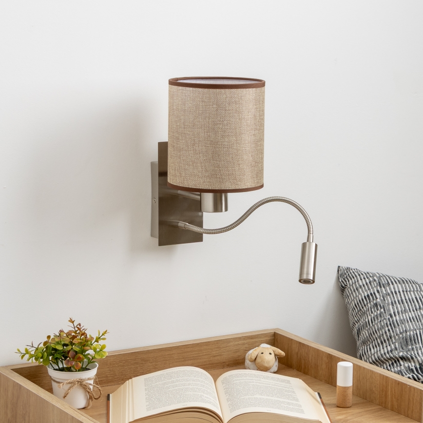 Brilagi - LED Гнучка настінна лампа NUBILA 1xE27/25W/230V + LED/3W матовий хром/коричневий