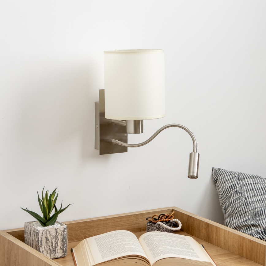 Brilagi - LED Гнучка настінна лампа NUBILA 1xE27/25W/230V + LED/3W матовий хром/кремовий