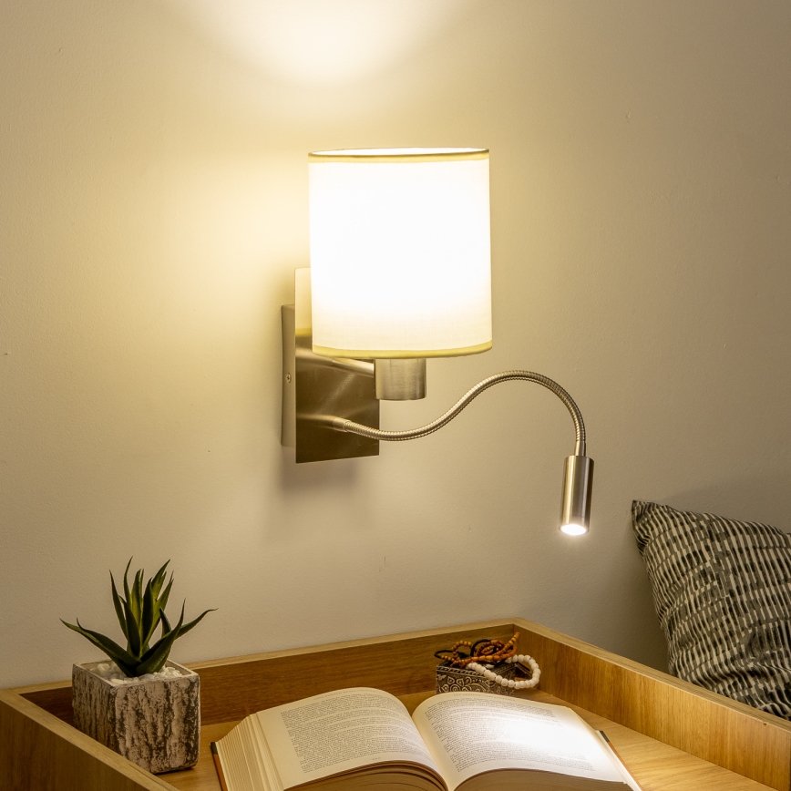 Brilagi - LED Гнучка настінна лампа NUBILA 1xE27/25W/230V + LED/3W матовий хром/кремовий