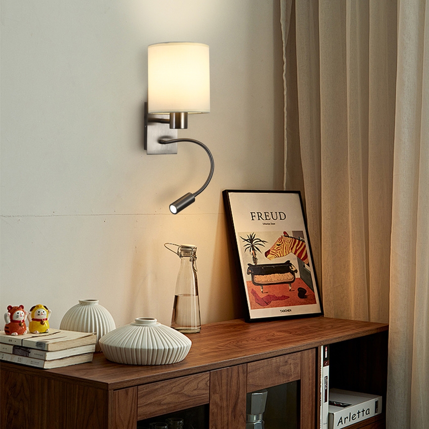 Brilagi - LED Гнучка настінна лампа NUBILA 1xE27/25W/230V + LED/3W матовий хром/кремовий