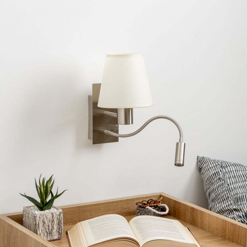 Brilagi - LED Гнучка настінна лампа NUBILA 1xE27/25W/230V + LED/3W матовий хром/кремовий