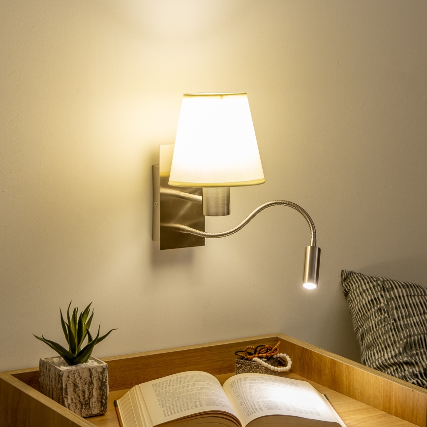 Brilagi - LED Гнучка настінна лампа NUBILA 1xE27/25W/230V + LED/3W матовий хром/кремовий
