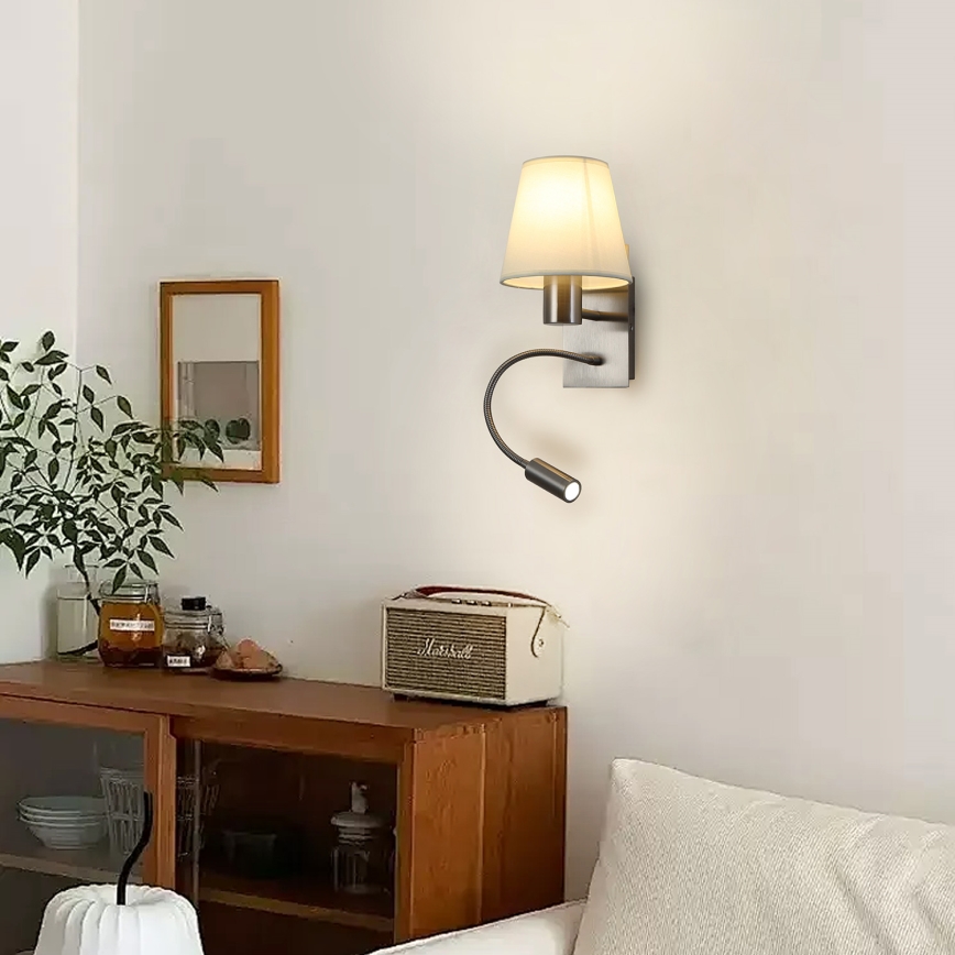 Brilagi - LED Гнучка настінна лампа NUBILA 1xE27/25W/230V + LED/3W матовий хром/кремовий