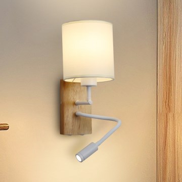 Brilagi - LED Гнучка настінна лампа NUBILA WOOD 1xE27/25W/230V + LED/3W дуб/білий/кремовий