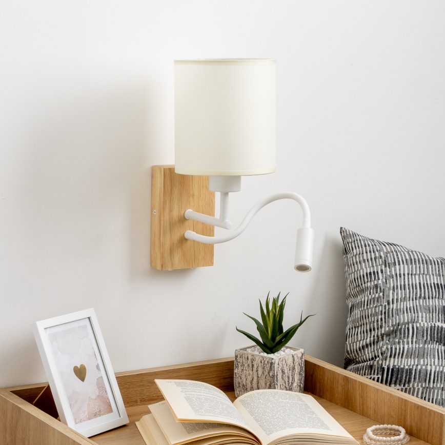 Brilagi - LED Гнучка настінна лампа NUBILA WOOD 1xE27/25W/230V + LED/3W дуб/білий/кремовий