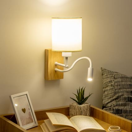 Brilagi - LED Гнучка настінна лампа NUBILA WOOD 1xE27/25W/230V + LED/3W дуб/білий/кремовий
