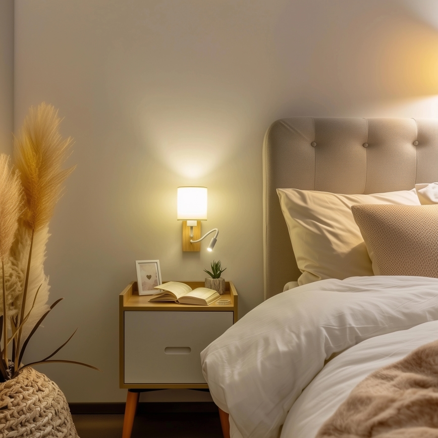 Brilagi - LED Гнучка настінна лампа NUBILA WOOD 1xE27/25W/230V + LED/3W дуб/білий/кремовий