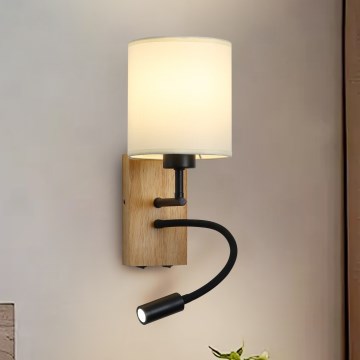 Brilagi - LED Гнучка настінна лампа NUBILA WOOD 1xE27/25W/230V + LED/3W дуб/чорний/кремовий