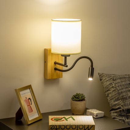 Brilagi - LED Гнучка настінна лампа NUBILA WOOD 1xE27/25W/230V + LED/3W дуб/чорний/кремовий