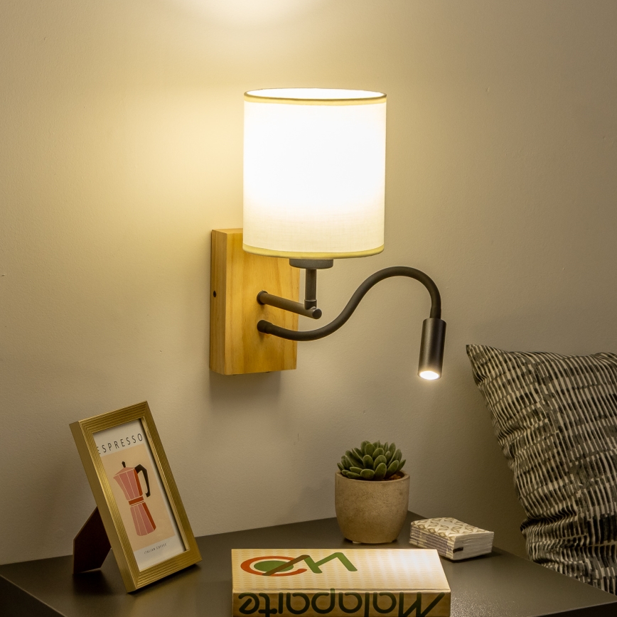 Brilagi - LED Гнучка настінна лампа NUBILA WOOD 1xE27/25W/230V + LED/3W дуб/чорний/кремовий