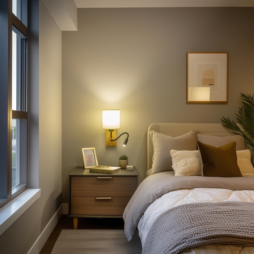 Brilagi - LED Гнучка настінна лампа NUBILA WOOD 1xE27/25W/230V + LED/3W дуб/чорний/кремовий