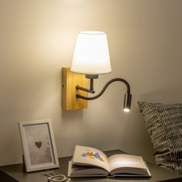 Brilagi - LED Гнучка настінна лампа NUBILA WOOD 1xE27/25W/230V + LED/3W дуб/кремовий