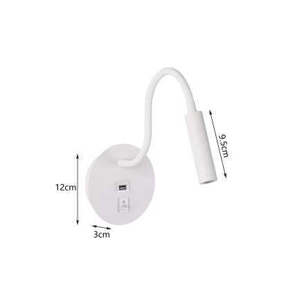 Brilagi - LED Гнучка настінна лампа з USB-портом MAYA LED/3W/230V 4000K білий