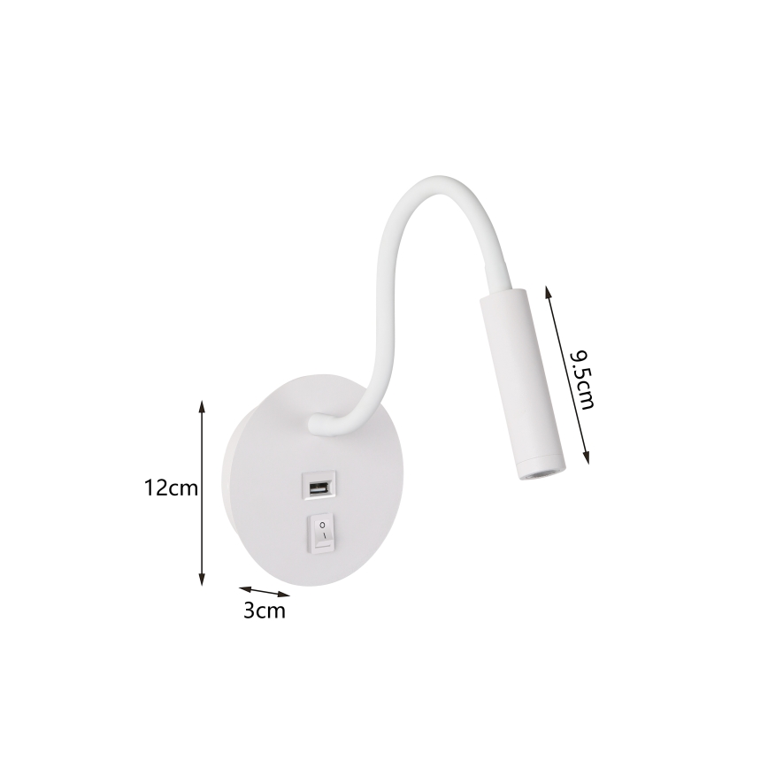 Brilagi - LED Гнучка настінна лампа з USB-портом MAYA LED/3W/230V 4000K білий