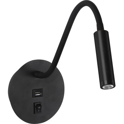 Brilagi - LED Гнучка настінна лампа з USB-портом MAYA LED/3W/230V 4000K чорний