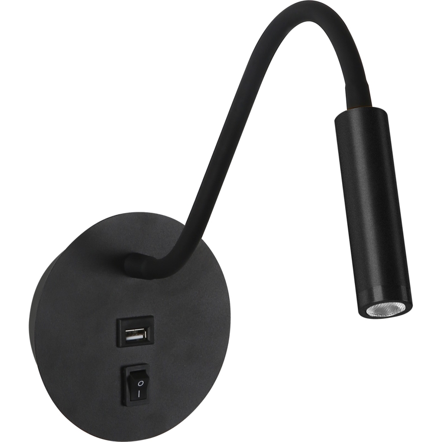 Brilagi - LED Гнучка настінна лампа з USB-портом MAYA LED/3W/230V 4000K чорний