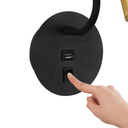 Brilagi - LED Гнучка настінна лампа з USB-портом MAYA LED/3W/230V 4000K чорний/золотий