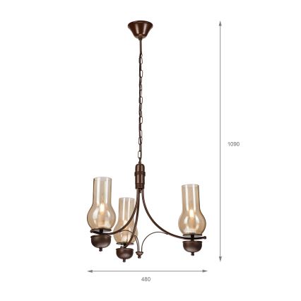 Brilagi - LED-люстра на цепи COTTAGE 3xE14/40W/230V бук/коричневый/дымчато-бежевый