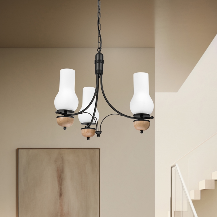 Brilagi - LED-люстра на ланцюгу COTTAGE 3xE14/40W/230V дуб/чорний/білий