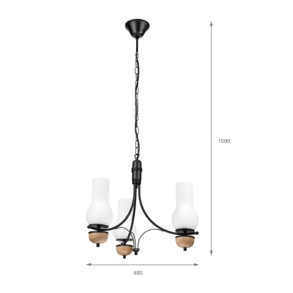 Brilagi - LED-люстра на ланцюгу COTTAGE 3xE14/40W/230V дуб/чорний/білий