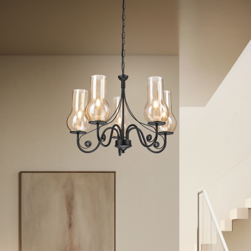 Brilagi - LED Люстра на ланцюгу COTTAGE 5xE14/40W/230V чорний/коричневий