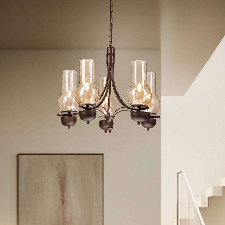 Brilagi - LED Люстра на ланцюгу COTTAGE 5xE14/40W/230V дуб/коричневий