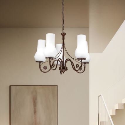 Brilagi - LED Люстра на ланцюгу COTTAGE 5xE14/40W/230V коричневий/білий