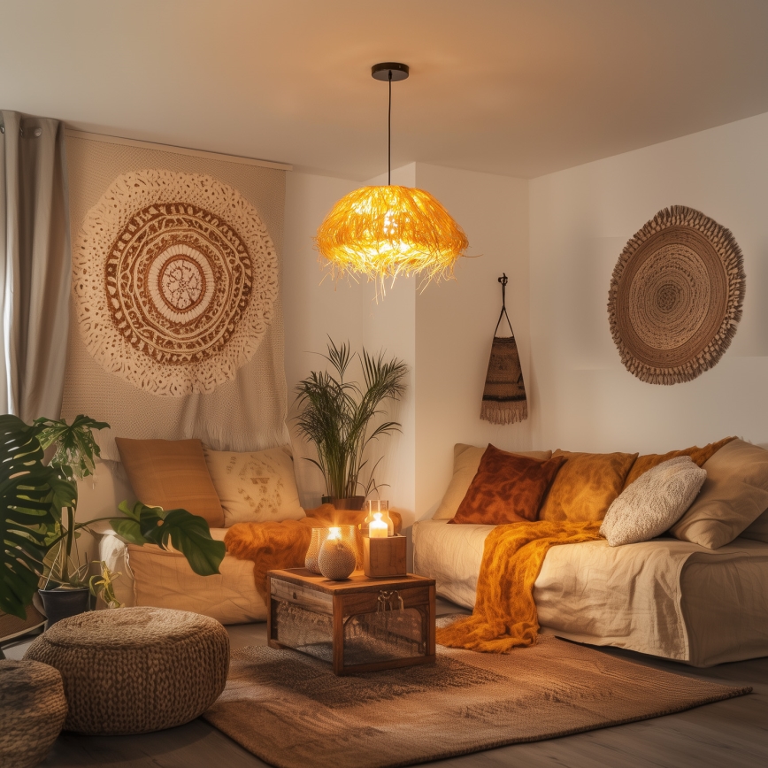 Brilagi - LED-люстра на подвесе CERIA BOHO 1xE27/40W/230V Ø 40 см, рафия