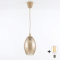 BRILAGI - LED-люстра на подвесном тросе RETRO GLASS 1xE27/60W/230V Ø 17 см бежевый/дымчато-бежевый