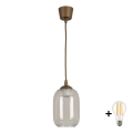BRILAGI - LED-люстра на шнурі RETRO GLASS 1x E27/60W/230V, діаметром 14 см, коричнева/димчасто-сіра
