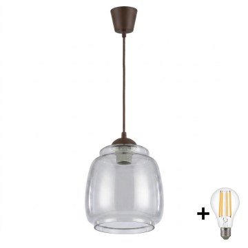 BRILAGI - LED-люстра на шнурі RETRO GLASS 1xE27/60W/230V, діаметр 26 см, коричнева/димчасто-сіра